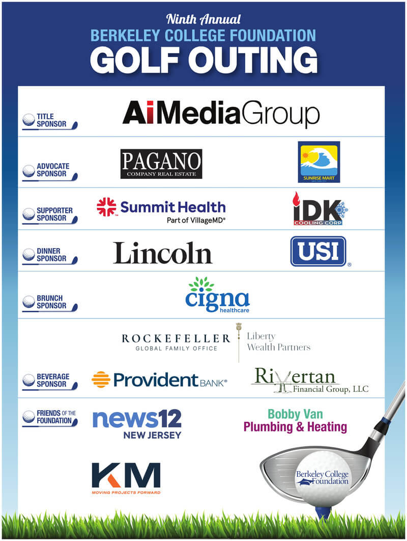 Ninth annual Berkeley College Foundation Golf outing 2026 Sponsors banner