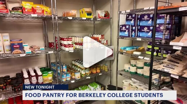 Shelves stocked with canned goods, snacks, and essentials at a food pantry for Berkeley college students, promoting food security.